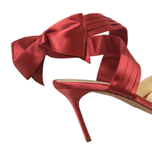 NWOB Sarah Flint Ankle Bow Wrap Heels Womens 37.5 7.5 Salmon Pink Pointed Toe - Picture 4 of 13